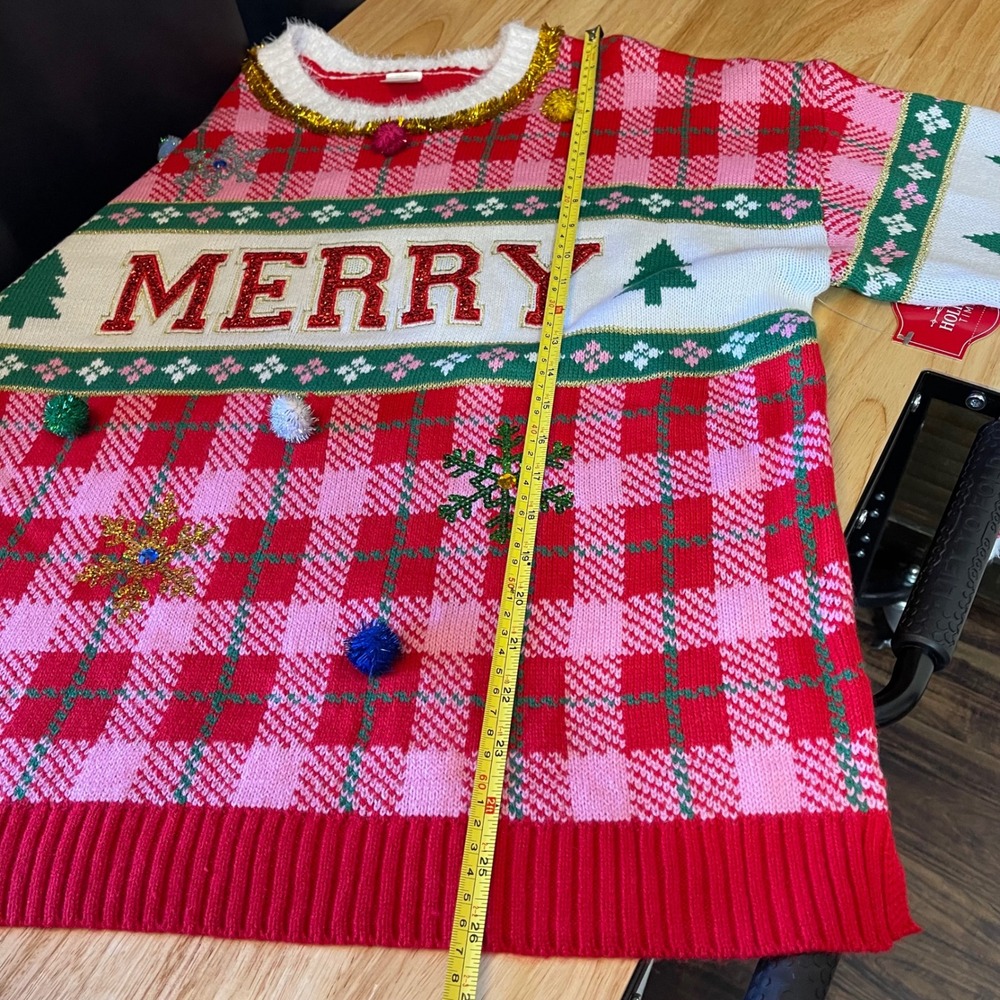 NWT Holiday Time Womens Merry Plaid Red Ugly Christmas Sweater XL 16-18 - Picture 7 of 7